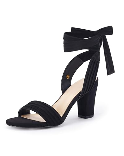 Womens Strappy High Heels Chunky Heeled Sandals Bow Tie Lace Up Open Toe Pumps Dress Wedding Comfortable Shoes