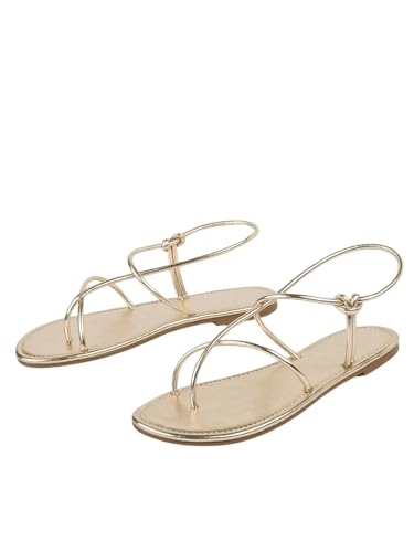 Women's Metallic Strappy Flat Sandals Open Toe Dressy Summer Beach Thong Slides