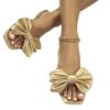 Women's Bow Flat Sandals Dressy Square Open Toe Sandals Comfortable Slip On Slide Sandals