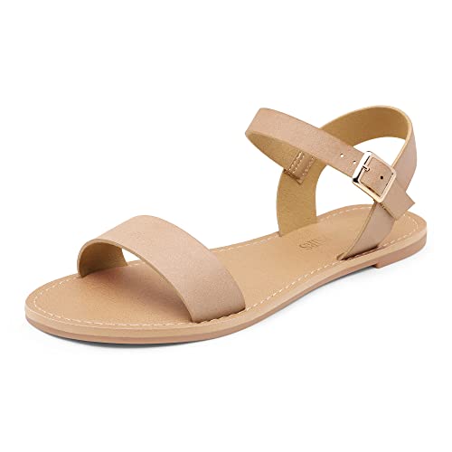 Women's Ankle Strap Flat Sandals Open Toes One Band Buckle Summer Dressy Sandals