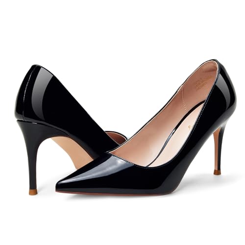 3 in Classic Pointy Pull on Heeled Wedding Pumps - Comfortable Stiletto Closed Toe Dress Heels for Prom Work