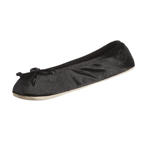 Women's Satin Ballerina Slippers with Soft Tie Bow and Suede Sole