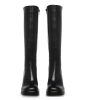 Black Leather Boots Platform Boots for Women Square Toe Chunky Block Heeled Boots