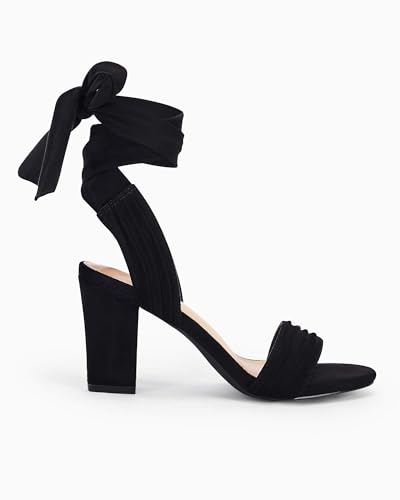 Womens Strappy High Heels Chunky Heeled Sandals Bow Tie Lace Up Open Toe Pumps Dress Wedding Comfortable Shoes