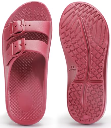 Women and Men Wide Width Recovery Sandals Plantar Fasciitis Arch Support Orthotic Slides Adjustable Double Buckle Thick Sole