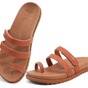 Womens Slides Sandals with Plantar Fasciitis Arch Support Fashion Comfort Adjustable Flat Sandals Ladies Lightweight Orthotic