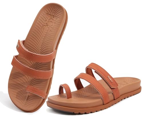 Womens Slides Sandals with Plantar Fasciitis Arch Support Fashion Comfort Adjustable Flat Sandals Ladies Lightweight Orthotic