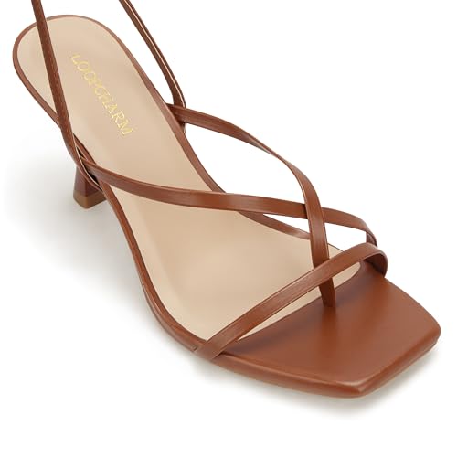 Women's Strappy High Heels Sandals Square Open Toe Ankle Strap Slingback Thong Stilettos Shoes for Wedding