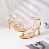 Strappy Heels for Women Square Open Toe Lace Up Heeled Sandals Ankle Strap Sexy Stiletto High Heels for Party, Prom, Dating,