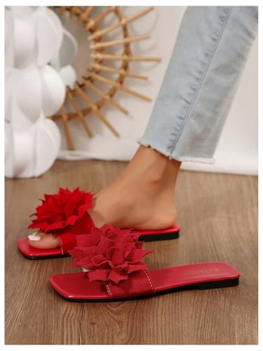 Women's Flower Flat Sandals Floral Slip on Dressy Cute Vacation Slides Sandal 2025