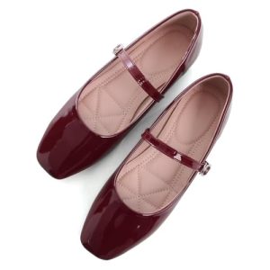 Leather Flats for Women Comfortable Square Toe Slip On Flats Soft Work Flats Retro Mary Jane Flats