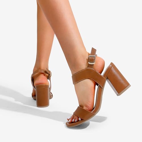 Women's High Chunky Heels Square Toe Block Ankle Strap Dress Comfort Sandals