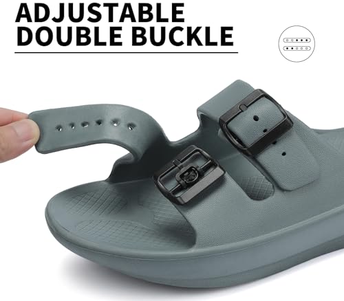 Women and Men Wide Width Recovery Sandals Plantar Fasciitis Arch Support Orthotic Slides Adjustable Double Buckle Thick Sole