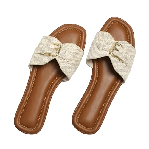 Womens Flat Sandals Dressy Sandals Comfort Slide Black Brown White Sandals Size 5-10