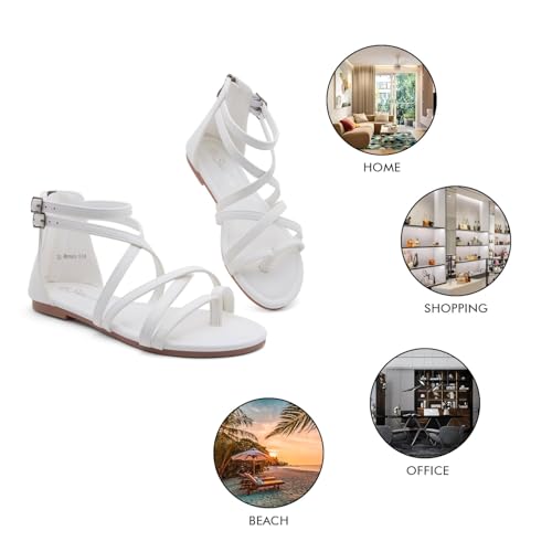 Gladiator Sandals for Women – Strappy Flat Sandals with Ankle Strap & Back Zipper | Fisherman Thong Strappy Style for Walking, &