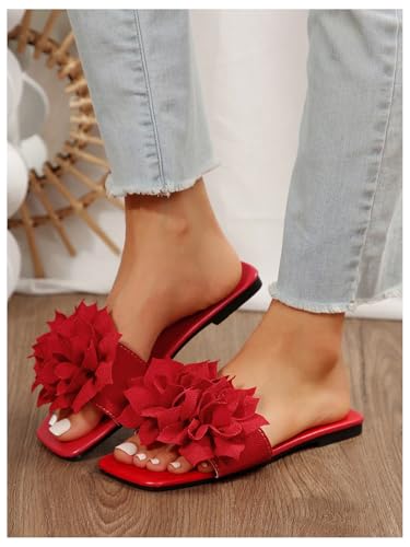 Women's Flower Flat Sandals Floral Slip on Dressy Cute Vacation Slides Sandal 2025