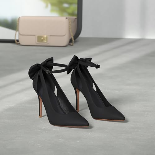 Women's Pointed Toe High Heels Ankle Strap D'Orsay Pumps Shoes Bow Wedding Bowtie Back Dress Sandals