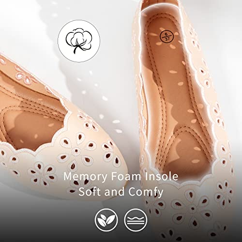 Women's Ballet Flats Black PU Leather Dress Shoes Comfortable Round Toe Slip on Flats with Breathable Eyelets