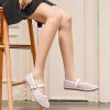 Women's Mesh Ballet Flats Round Toe Fishnet Ballerina Flats Buckle Strap Mary Jane Ballet Flats for Parties or Casual Dress