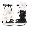 Women's Heel Sandals Flower Ankle Strap Square Open Toe Strappy Orchid Heels Dressy Sexy Wedding Shoes