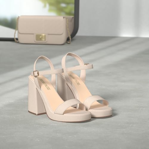 Heels for Women Block Chunky Platform High Heels Open Toe GISELLE Fashion Wedding Party Evening Prom Dance Ankle Strap Dress