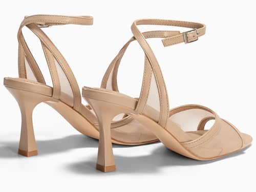 Womens Mesh Kitten Heels Sandals Pointed Open Toe Ankle Buckle Strap Summer Dress Shoes