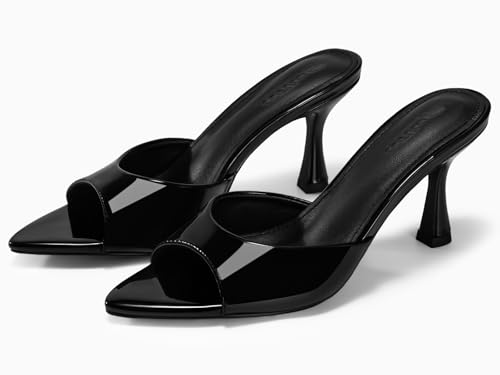 Womens Heeled Mules Pointed Peep Toe High Heels Slip On Backless Mule Sandals Dress Shoes