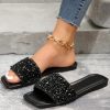 Women's Sparkly Jeweled Flat Sandals Dressy Open Toe Glitter Shiny Slippers Slip-on Shoes
