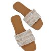 Women's Summer Beach Flat Cute Sandals 2025 Color Block Faux Pearls Decor Leather Flat Slides