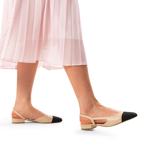 Slingback Ballet Flats for Women Square Cap Toe Low Heel Dress Shoes Comfortable Work Flats for Office Party Wedding Business