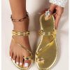 Women's Metallic Open Toe Ring Sandals Summer Strappy Flat Sandals
