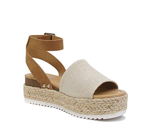 Topic Open Toe Buckle Ankle Strap Espadrilles Flatform Wedge Casual Sandal