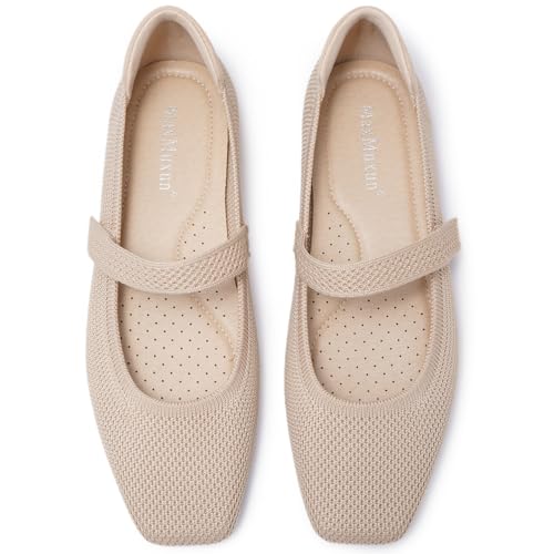 Women's Ballet Flats Shoes Square Toe Mary Jane Shoes Women Comfortable Knit Flats for Casual Wedding Office Dressy Business
