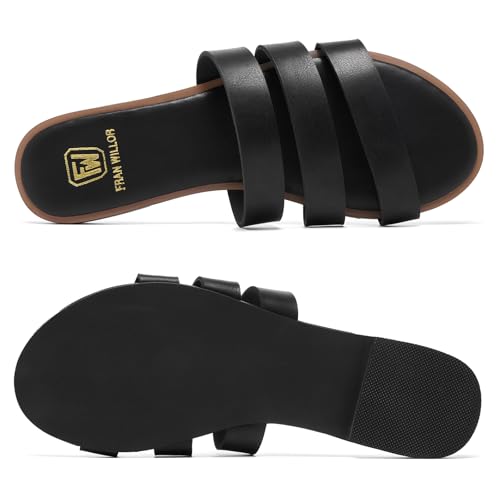 Women's Flat Sandals Dressy Open Toe Round Toe Slide Sandals Comfortable Casual Beach Slip on Slippers for Summer