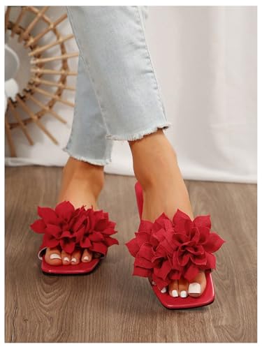 Women's Flower Flat Sandals Floral Slip on Dressy Cute Vacation Slides Sandal 2025