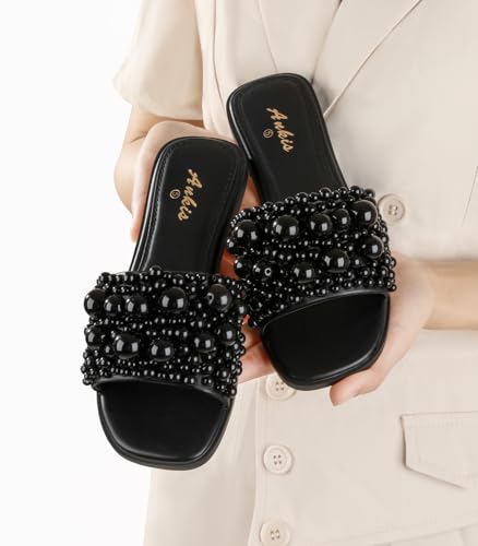 Black White Sandals Women Flat Sandals Comfortable Womens Slide Sandals Fashion Flat Sandals for Women 2025 Summer