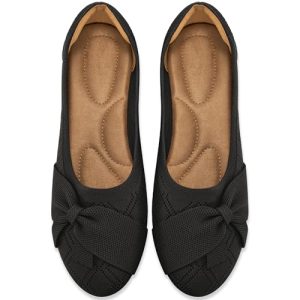 Ballet Flats Shoes for Women: Dressy Bow Knit Flats Comfortable Slip On Walking Shoes for Wedding Working Driving