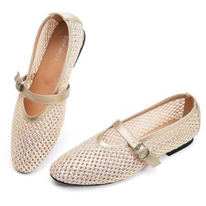 Mesh Ballet Flats for Women Adjustable Strap Mary Jane Flats Casual Office Shoes