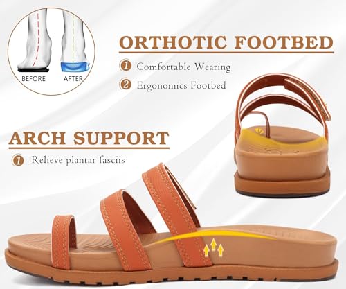 Womens Slides Sandals with Plantar Fasciitis Arch Support Fashion Comfort Adjustable Flat Sandals Ladies Lightweight Orthotic