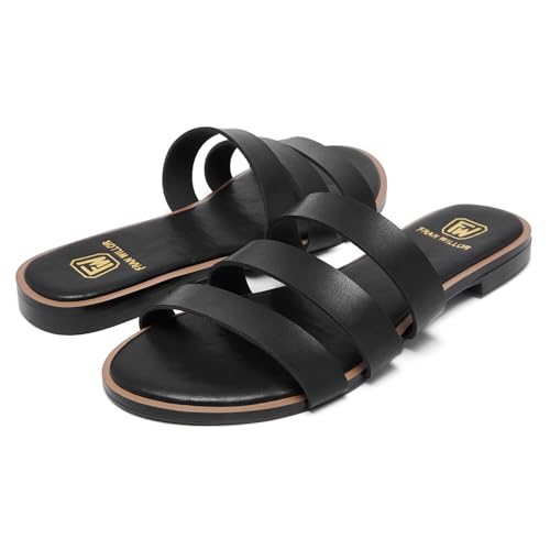 Women's Flat Sandals Dressy Open Toe Round Toe Slide Sandals Comfortable Casual Beach Slip on Slippers for Summer