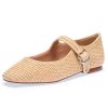 Raffia Ballet Flats Shoes for Women, Woven Mary Jane Flats with Strap Closed Square Toe Ballerina Flat Causal Daily Dress Shoes