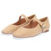 Raffia Ballet Flats Shoes for Women, Woven Mary Jane Flats with Strap Closed Square Toe Ballerina Flat Causal Daily Dress Shoes