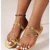 Women's Metallic Open Toe Ring Sandals Summer Strappy Flat Sandals