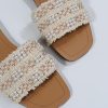 Women's Summer Beach Flat Cute Sandals 2025 Color Block Faux Pearls Decor Leather Flat Slides