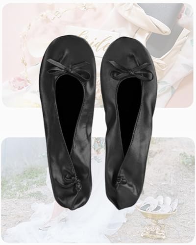 Stylish Foldable Ballet Flats for Women Portable Roll Up Travel Shoes for Wedding Bridesmaid Includes Carrying Pouch