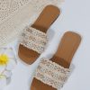 Women's Summer Beach Flat Cute Sandals 2025 Color Block Faux Pearls Decor Leather Flat Slides