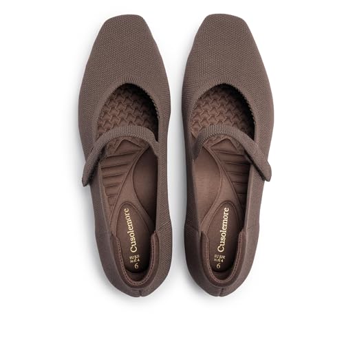 Mary Jane Flat Shoes for Women with Arch Support and Concealed Low Wedge Heel, Comfortable Women Square Toe Ballet Flats Knit