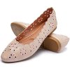 Women's Ballet Flats Black PU Leather Dress Shoes Comfortable Round Toe Slip on Flats with Breathable Eyelets