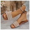 Women's Pearl Decor Flat Sandals Slip Open Toe Leather Slippers Slip on Slides