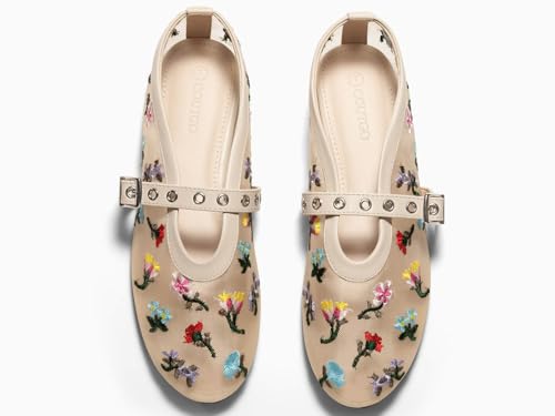 Womens Mesh Ballet Flats Mary Jane Fishnet Ballerina Buckle Strap Comfortable Causal Dress Shoes